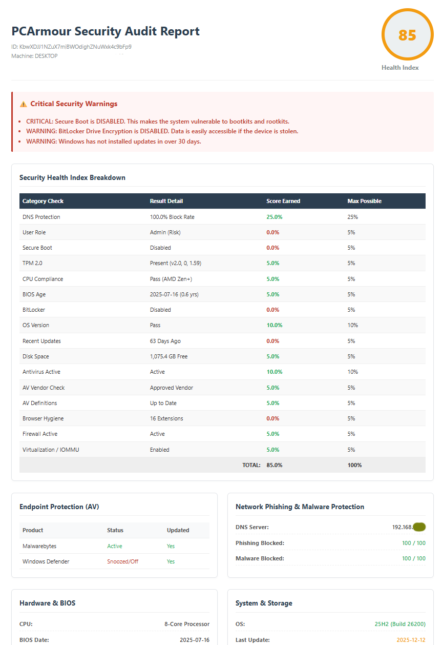 PC Armour Auditor Report